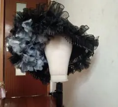 ゴシック調 フラワー装飾 ワイドブリムハット フリル レース ヘッドドレス