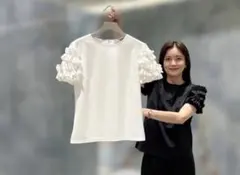 M-premier BLACK ポンチスリーブ フリル ブラウス ホワイト 34 - メルカリ