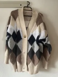 ダイヤモンド柄 カーディガン Mサイズ