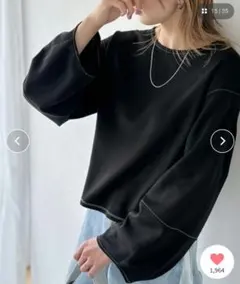 ランタンスリーブ切替ステッチダンボールニットプルオーバー（ブラック）