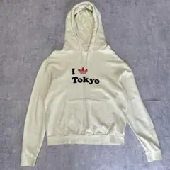 adidas 刺繍 トレフォイル パーカー 東京 クリーム色Tokyoアディダス