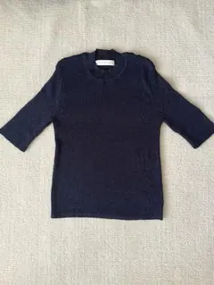 SENSE OF PLACE ネイビー ラメ 五分袖ニット