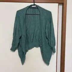 CINEMA CLUB 透かし編みカーディガン M 緑のサムネイル