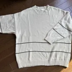 メンズアイボリー ストライプニット