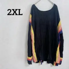 1点限定‼️【2XL】カラフルストライプ アクリルセーター 長袖 オーバーサイズ