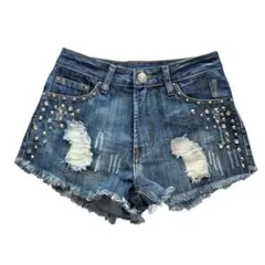 デニム ショートパンツ　スタッズ　平成 00s グランジ y2k ギャル しっぽ 00s Y2K 平成 ギャル グランジ ダメージ デニム ショーパン