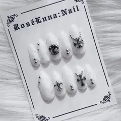 現品†☽乳白色マーブル 地雷ギャルサブカルシズニルック クロムネイル