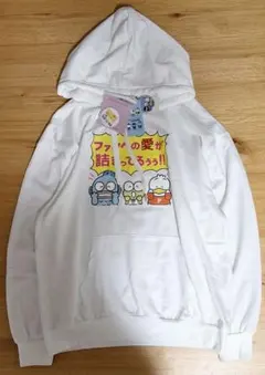 新品 サンリオ はぴだんぶい M パーカー 缶バッジ付 白 ホワイト