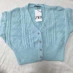 ZARA 水色 ニットベスト ショート丈 新品未使用タグ付き