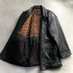 レザーコート カーコート 総柄 キルティング ラムレザー 黒 L vintage