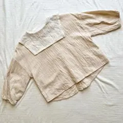 テータテート レース襟長袖ブラウス 80 ベージュ ビッグカラー