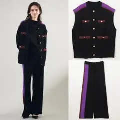 グレースコンチネンタル　配色ラインニット　セットアップ　36