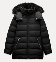 ZARA セミロング丈フード付きダウンジャケット　【Mサイズ】