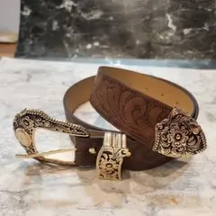 ブラウン 花柄バックル ベルト レトロ クラシック y2k　最終値下げ