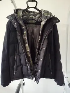 J5220ナノユニバース西川ダウンカモ柄レイヤードウールダウンパーカG2黒M