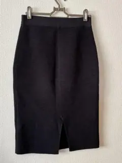 リブ編みスリットタイトスカート 黒 グレー