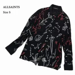 美品✨️ ALLSAINTS シアーシャツ 刺繍 長袖シャツ ブラック 総柄のサムネイル