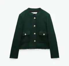 【ZARA】ツイードジャケット グリーン