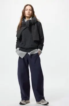 ジャージーバレルレッグパンツ　ネイビー　XL