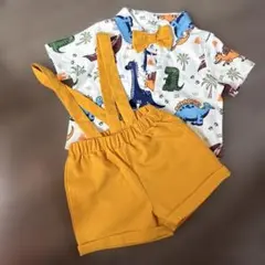 SHEIN 恐竜柄シャツとサスペンダーショートパンツセット 6-9M