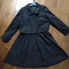 ブラック ジャケットとドット柄ワンピース セット　13号