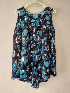 青系花柄ノースリーブチュニック Mサイズ