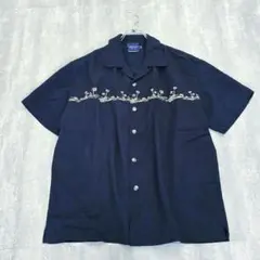90s Archive✨オープンカラー アロハシャツ 刺繍 ヤシの木 開襟シャツのサムネイル