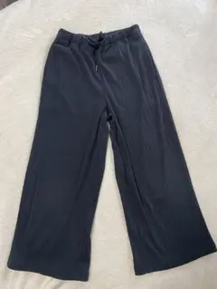 GU キッズ リブ プルオン ワイドパンツ ブラック 130cm