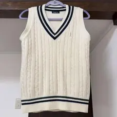 アイボリー ケーブルニット Vネック スクールベスト