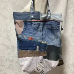 デニムリメイク　バッグ　BIGバッグ　パッチワーク　トートバッグ　ハンドメイド