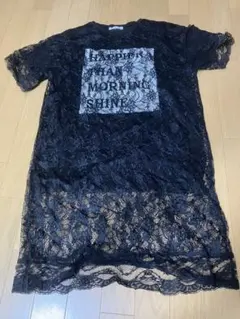 レディース　L 半袖　Tシャツ チュニック　ブラック　レース　ブラウニーのサムネイル