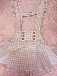 ♡LIZLISA ギンガムツイードサスペンダー付スカパン ピンク♡