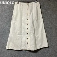 UNIQLOアイボリー ボタン付きフレアスカート