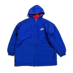 90s NIKE ベンチコート ロング 黒 青 スオッシュ L 中綿 古着