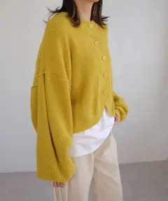 CPCM リブ編み マスタード カーディガン