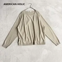 アメリカンホリック　薄手ニット セーター 長袖 ベージュ系 無地 シンプル