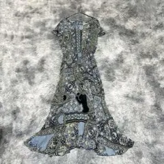 【オリオンロンドン】ワンピース ブルー ペイズリー柄Fミモレ丈 ブルベ色【美品】