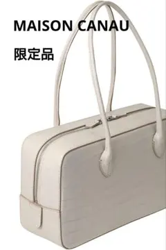 完売品◆メゾンカナウ《別注》クロコ型押しボックスボストンバッグ アイボリーのサムネイル