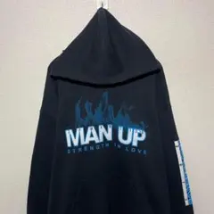 アメリカ古着 スウェットパーカー MAN UP バックプリント 黒 XL