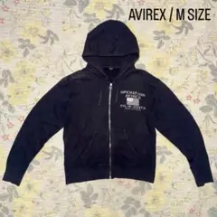 AVIREX ジップパーカー M 黒 フェード感 ミリタリープリント 裏ボア