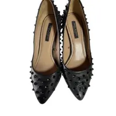 ZARA スタッズ パンプス 黒 37 ポインテッドトゥ ヒール6cm 美脚