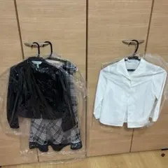 黒ジャケット黒白チェックドレスと白シャツセット 3点 130cm