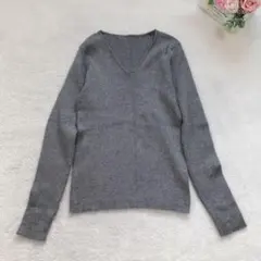 長袖Vネックニット レディース トップス リブ シンプル ベーシック カジュアル