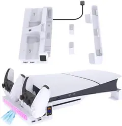 PS5 Pro/新型PS5 Slim用 横置きスタンド 充電 放熱ファン付