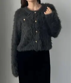 ゴールドボタンシャギーニットカーディガン