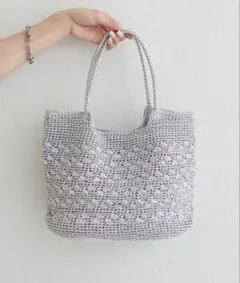 メタリックコード編みトートバッグ シルバー