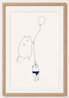 ＜赤い風船と白い猫と力士＞ 現代アート
