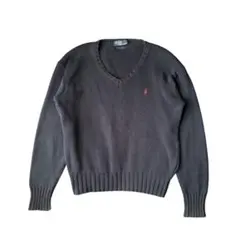 90s Ralph Lauren コットン　ニット　ネイビー　Vネック　紺色