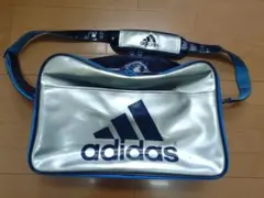 adidas エナメルショルダーバッグ シルバー/ブルー サッカー 部活