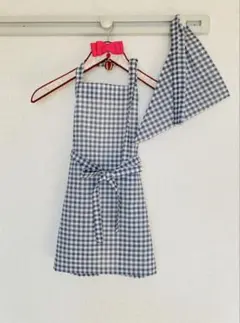 ハンドメイドエプロンセット子ども用(120-130㎝)　ギンガムチェック　グレー